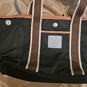 Coach Black and Brown Tote Bag with Durable Fabric